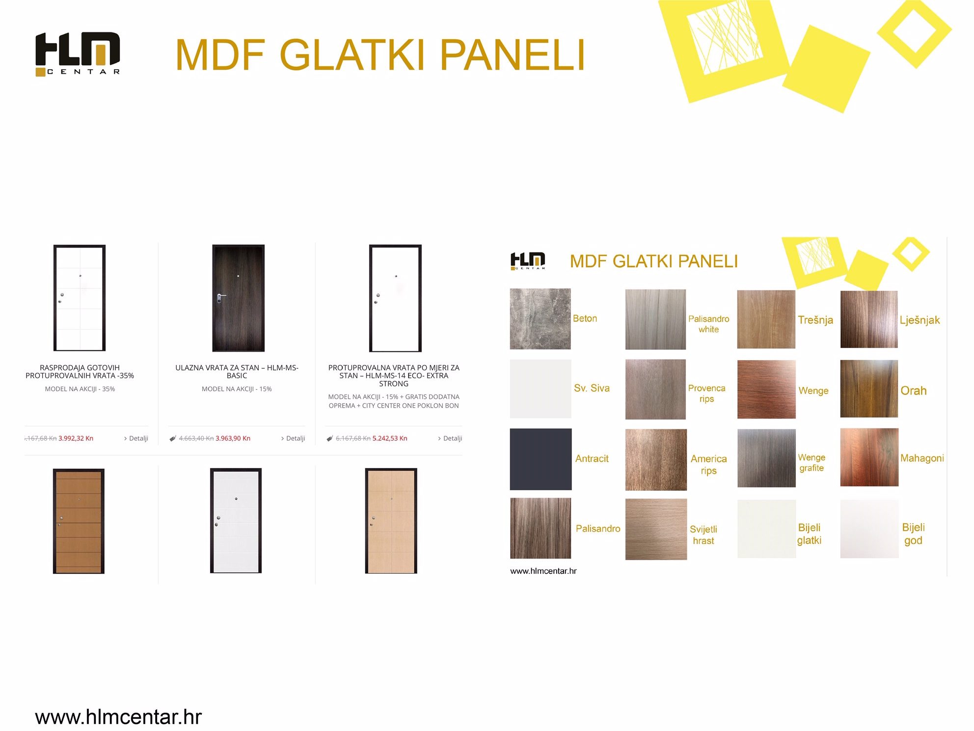Paleta boja MDF glatkih panela